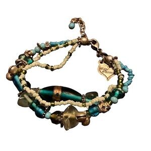 Vintage Triple Strand Beaded Blue Glass Bracelet 7" GIFTCRAFT 2003